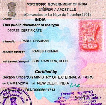 Surat issued Degree Certificate Apostille Apostille in Bangalore